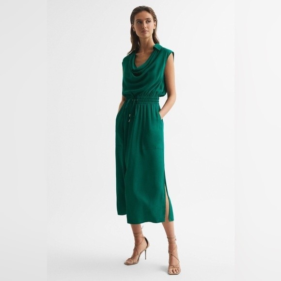 Reiss Tia Sleeveless Cowl Neck Midi Dress Size 8 Green - Picture 1 of 9